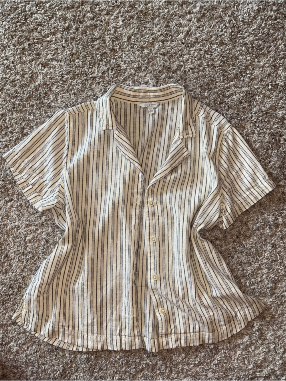 Lucky Brand Striped Short-Sleeve Button-Up Top - Cream & Black